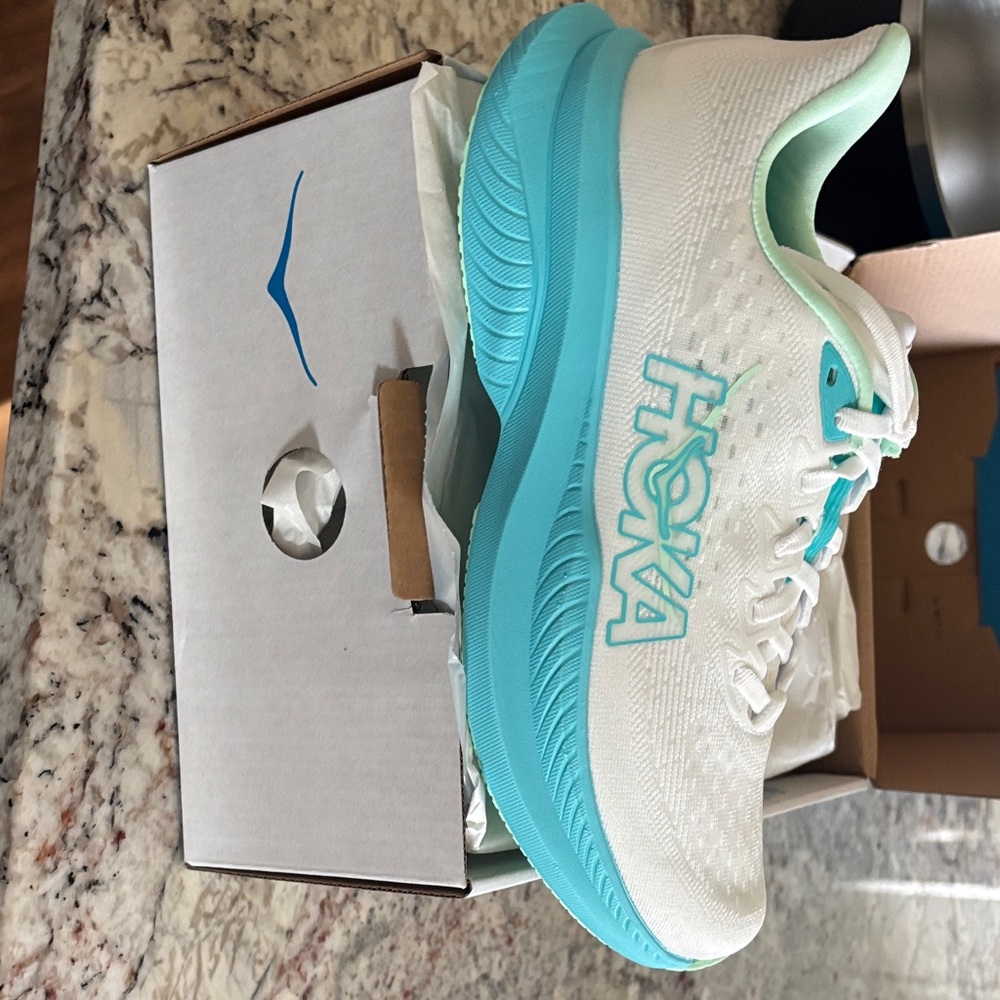 Hoka Women's White and Aqua Athletic Shoes